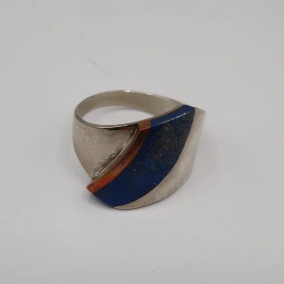 Jay King Desert Rose Trading Lapis Sterling Silver Copper Ring Size 10 - Picture 4 of 8